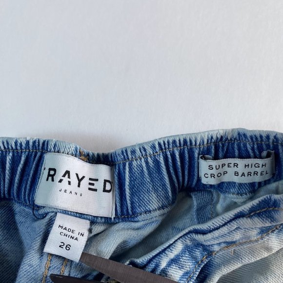 Frayed, acid wash Super High Crop Barrel jeans, size 2/26 - Picture 6 of 10